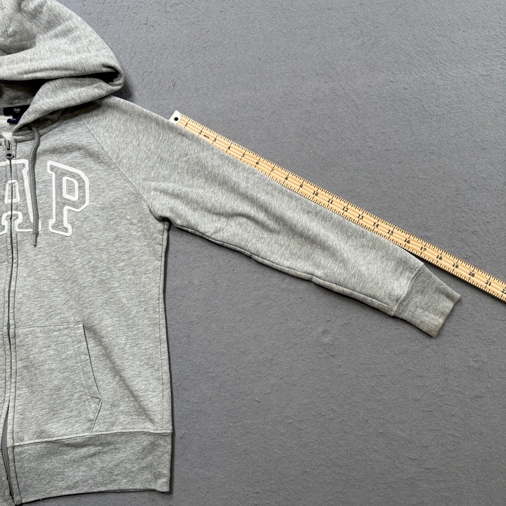 GAP Hoodie Women's Small Light Gray Embroidered Fleece Lined Full Zip Skater - Picture 5 of 6